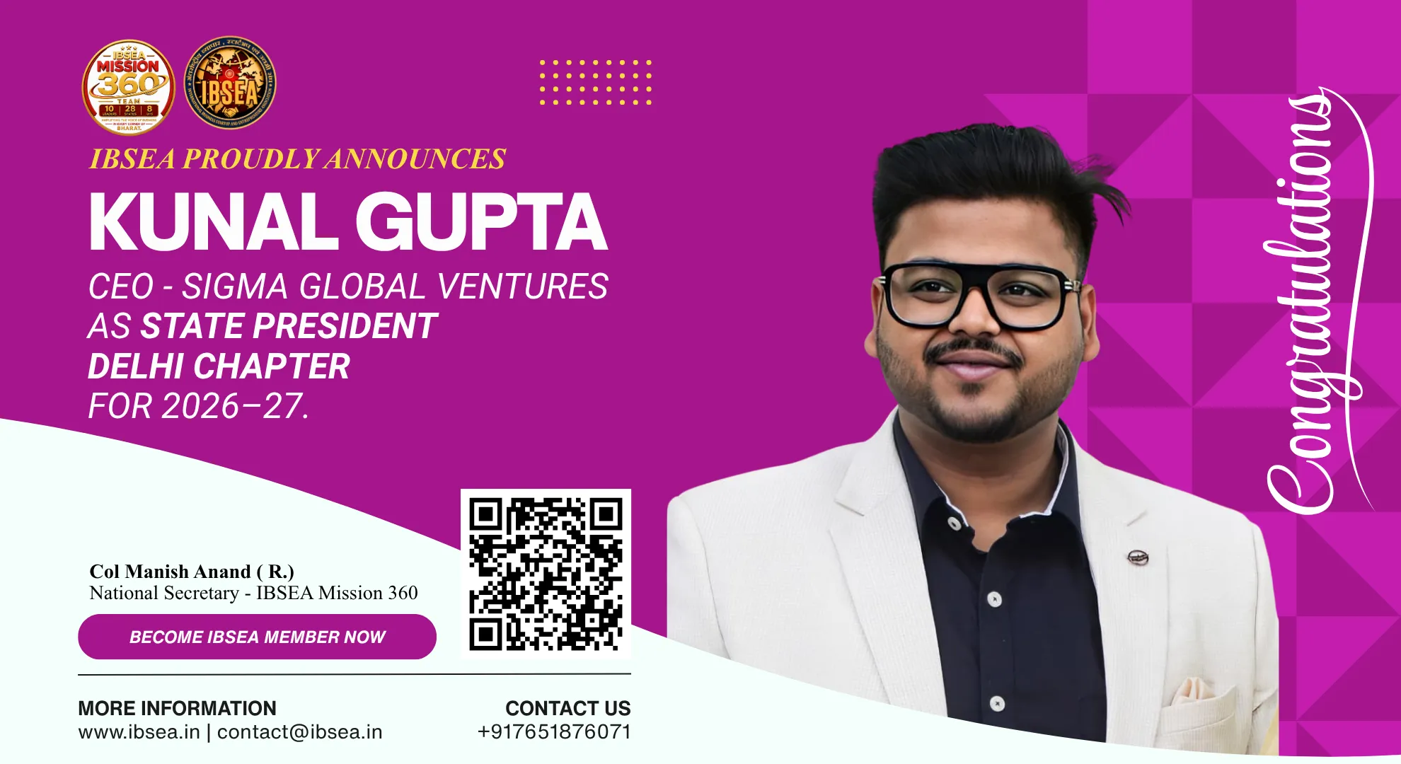 IBSEA Welcomes Kunal Gupta as State President – Delhi | 2026–27
